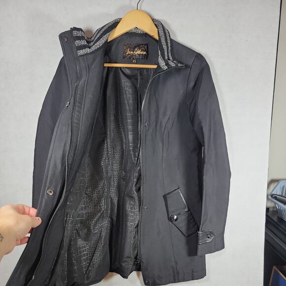 Sam Edelman Black Jacket Coat Long, Alligator Print Lining, Knit Collar, XS - Picture 14 of 15